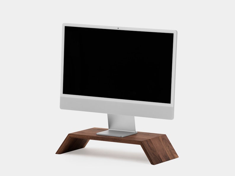 Real Wood Monitor Stand, Riser iMac Stand Computer Display Stand, Solid Wood Desk Shelf Support, Home Office, Gift for Him, Desk Accessories Walnut (dark wood)