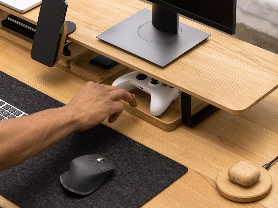 Oakywood Desk Shelf Dual Monitor Stand Wood Home Office Etsy UK