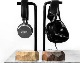 Wood Headphone Stand, Wooden and Metal Headphones Holder, valentines gifts for him, Desk Earphone Mount Rack for Gaming, Home Office