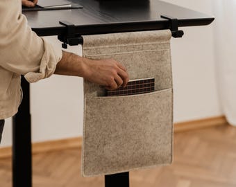 Wool Felt Desk Organizer: Hanging Tabletop Pocket, Clamp-On Design