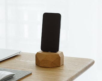 Oakywood iPhone Geometric Wood Charging Dock, Docking Station, iPhone Stand Charger, Work from Home Desk Organizer, Unique Gifts for Him