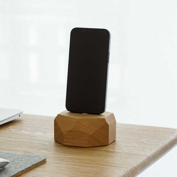 Oakywood iPhone Geometric Wood Charging Dock, Docking Station, iPhone Stand Charger, Work from Home Desk Organizer, Unique Gifts for Him