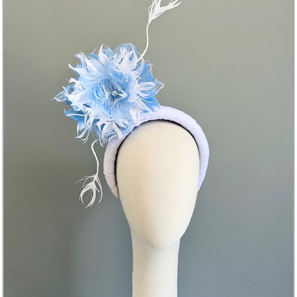 Women’s/ Girls - Blue & White headband- fascinator- headpiece- headwear- races- wedding