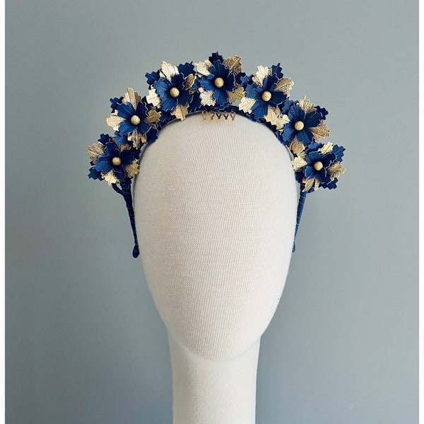 Women’s/ Girls - Blue & Gold headband- fascinator- headpiece- headwear- races- wedding