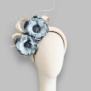 Women’s/ Girls - Cream & blue headband- fascinator- headpiece- headwear- races- wedding