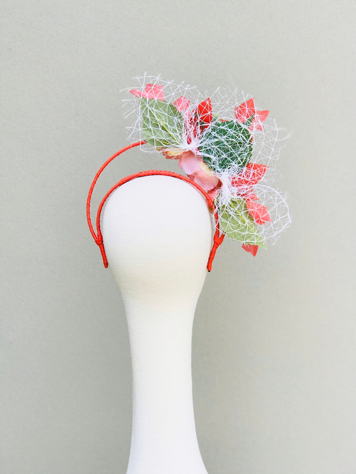 Salmon Pink & White floral headband fascinator headpiece Etsy