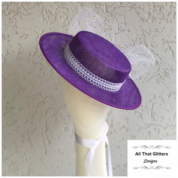 purple boater hat