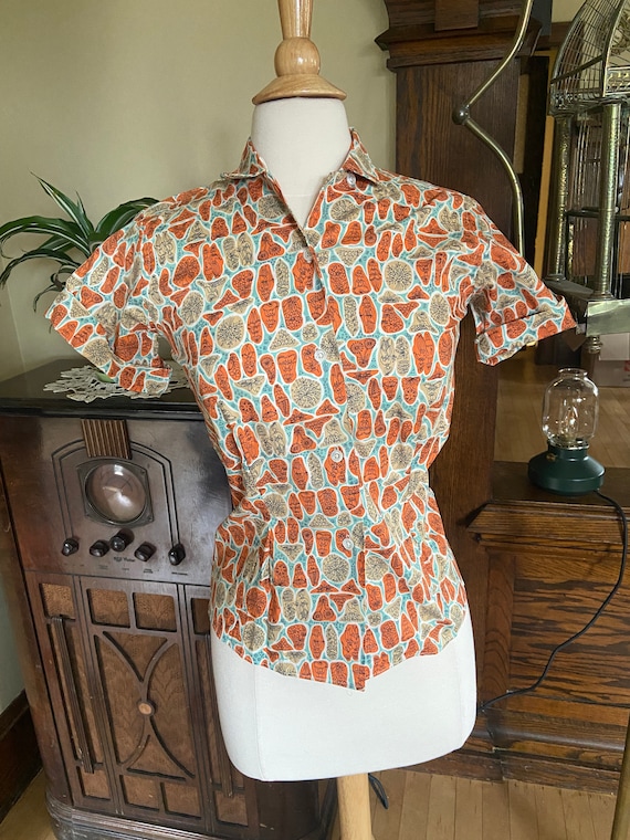 1950s/1960s atomic cotton button up blouse 36" bu… - image 1