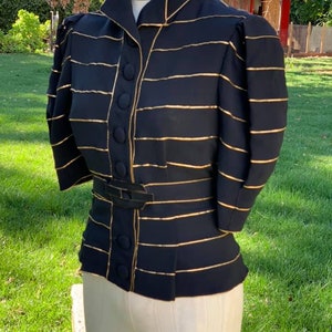 VTG 1930s 30s striped puff sleeve blouse with matching belt XS/S