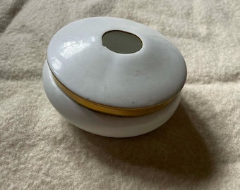 Vintage Porcelain Hair Receiver with Gilded Trim – Vanity Trinket Storage 1920s-1940s