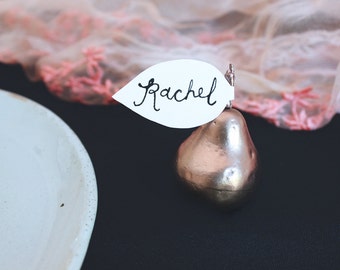 Rose Gold Pear Custom Calligraphy Wedding Place Cards