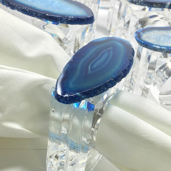 Napkin Rings , Agate napkin rings, Napkin Place setting, Wedding , Name cards, Napkin Holder, Wedding Table, Blue Agate napkin Ring,Gift