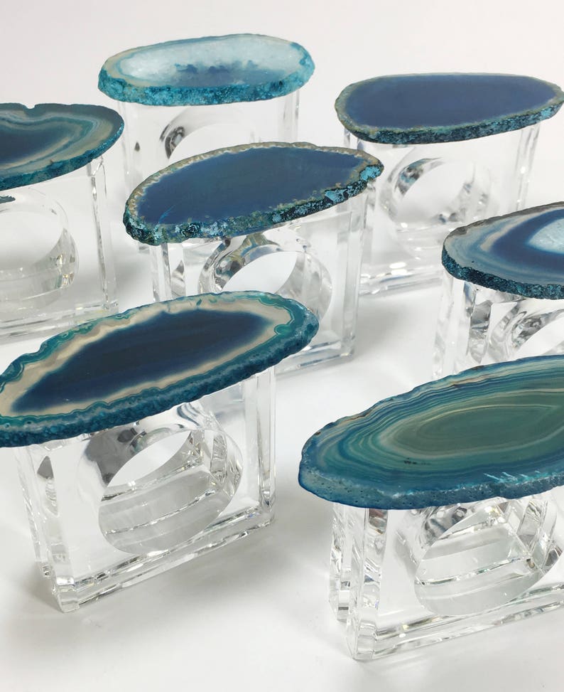 Teal Napkin Rings Agate napkin ringsTable setting Etsy