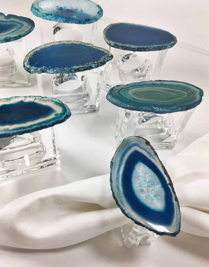 Teal Napkin Rings Agate napkin ringsTable setting Etsy