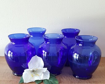 Cobalt Blue Vases Glass Vases Set Of 6 Assortment Of Sizes Etsy