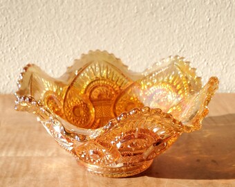 Marigold Lustre Rose Vintage Imperial Glass Bowl Summer Gold Fruit Bowl Rubigold