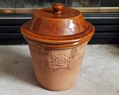 Vintage Rare Rowe Pottery Works Rowe Covered quot Dry Goods quot Large Canister Crock