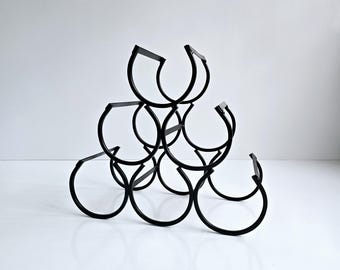 Vintage Wine Rack Black Iron Triangle 6 Bottle Holder