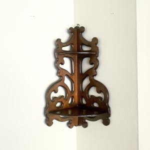 16&quot; wall hanging vintage two tier wood corner shelving