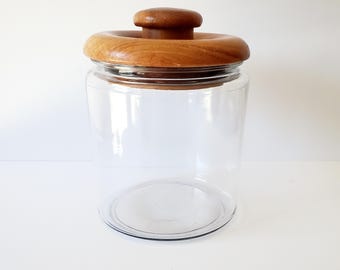 Vintage Gallon Glass Canister Jar & Wood Lid  /details in description