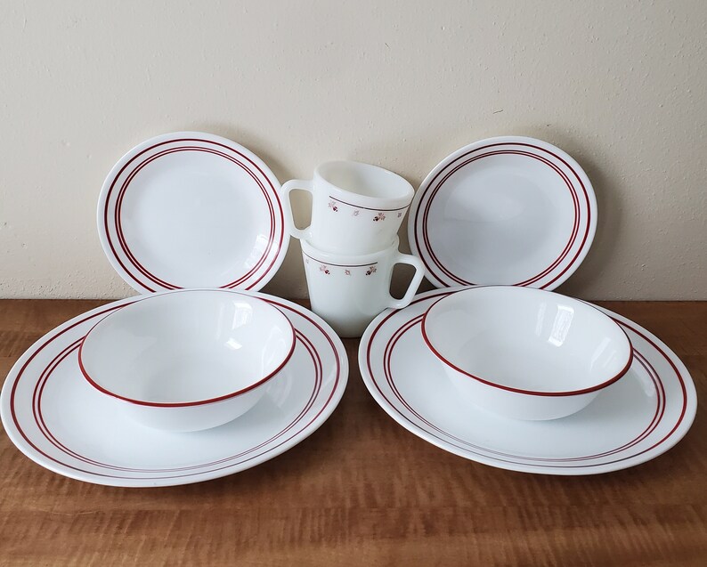 Vintage Corelle Dinnerware Corelle Sets Red and White Etsy