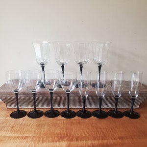 Vintage Black Stem Wine Glasses Luminarc Cristal D'Arques-Durand Set of 12 Three Sizes as Pictured and Described in Listing image 6