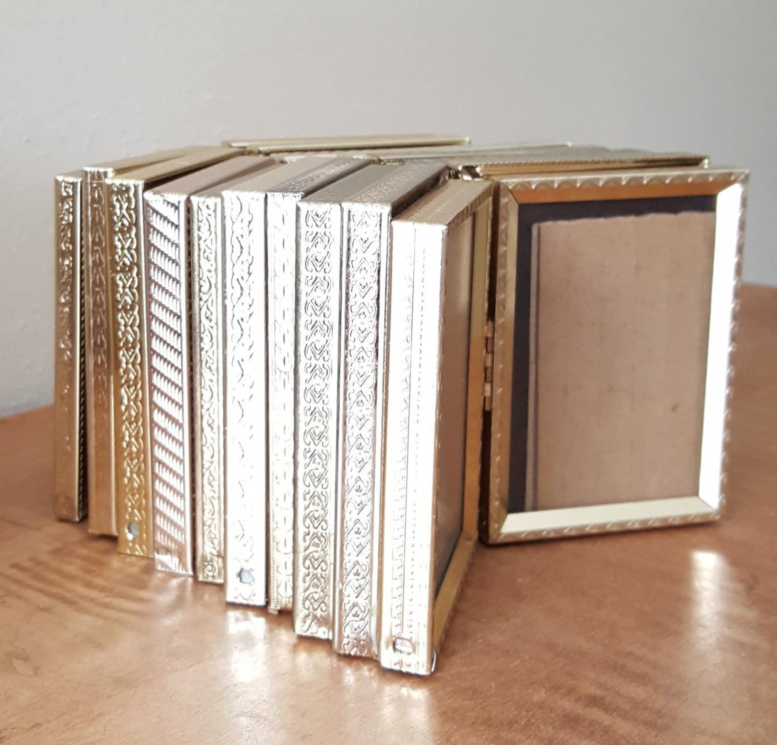 Vintage Bi Fold Double Hinged Gold Metal Picture Frames Etsy