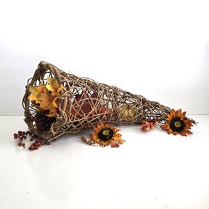 Vintage Cornucopia Basket, Thanksgiving Horn of Plenty, Large Size, 30&quot;