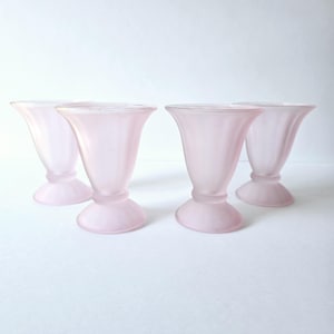 pink frosted ice cream parfait glasses 4 vintage Libbey glass sundae cups