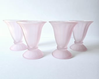 Vintage Libbey Pink Frosted Ice Cream Glasses: Set of 4 Sundae Cups