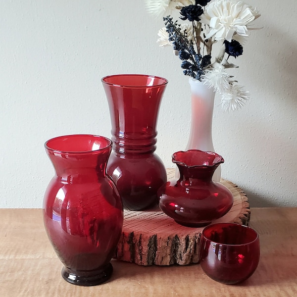 Vintage Ruby Red Glass Vases