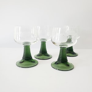 German Roemer wine glasses 8 ounce vintage etched grape green beehive stemmed glassware
