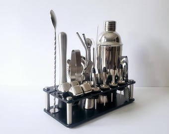 vintage cocktail shaker bar cart accessory tools set