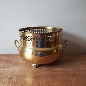 Vintage Brass Planter, Planter, Indoor Brass Pot