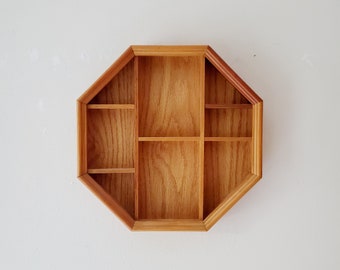 Vintage Wooden Wall Shelves, Octagon Wooden Shelving, Curio Cabinet, Oak Shadow Box Shelves, Small Collectible Display, 12" x 2"