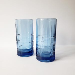 blue Tartan tumblers 2 vintage Anchor Hocking Tartan Blueberry flat ice tea glasses