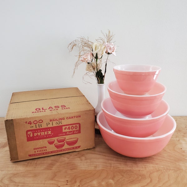 Vintage Pyrex Pink Mixing Bowls, New in Box Pyrex, New in Box Pyrex Pink Nesting Bowls Please Read