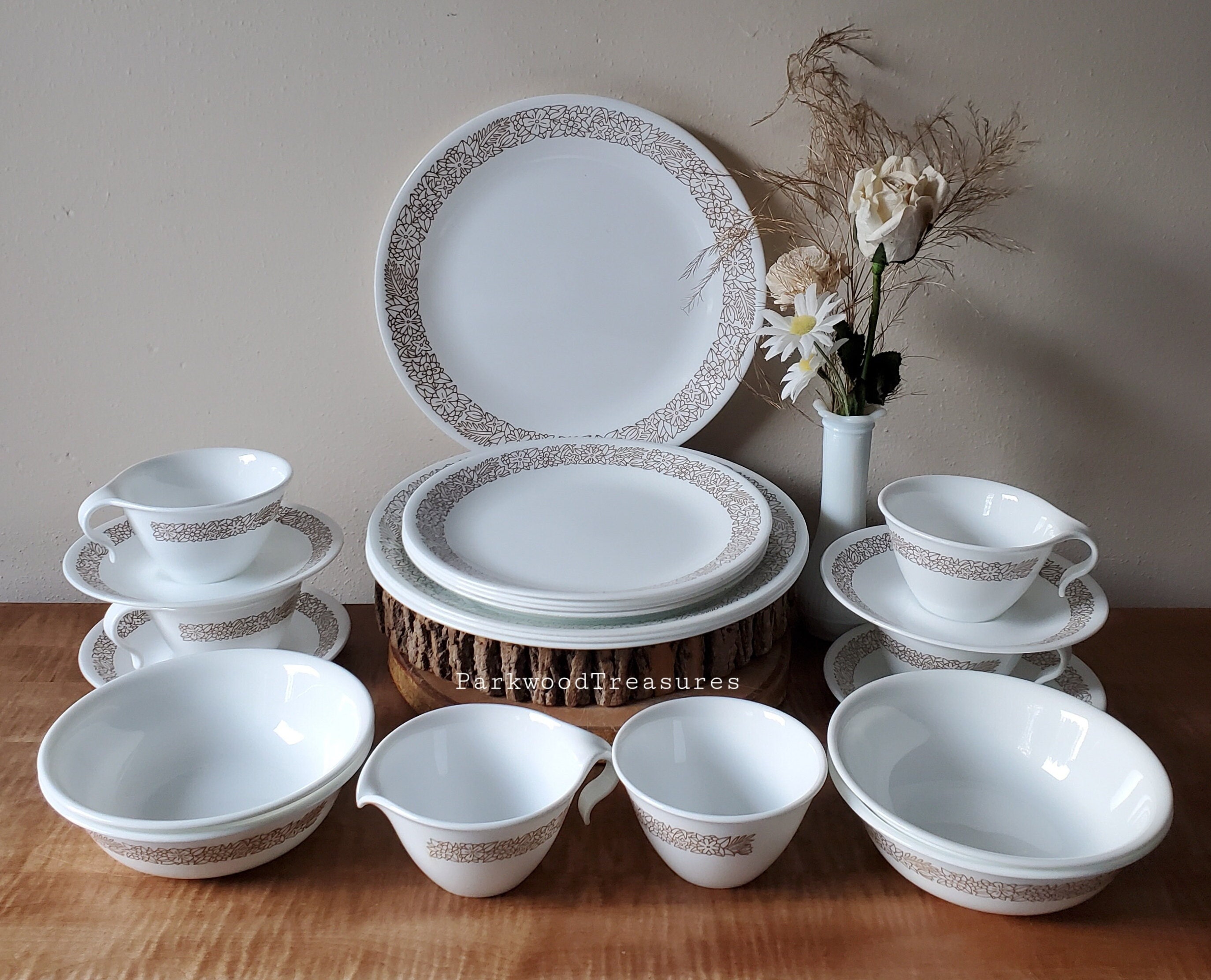 Corelle Woodland Brown Dinnerware 22 Piece Set for 4 Guests - Etsy