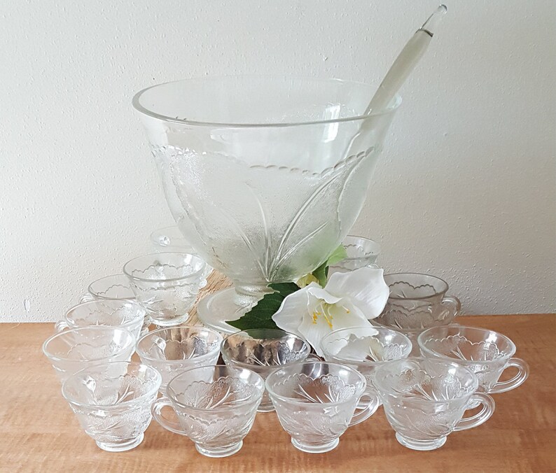 Vintage Punch Bowls/Glass Wedding Punch Bowl Set for 14 Pebble Etsy