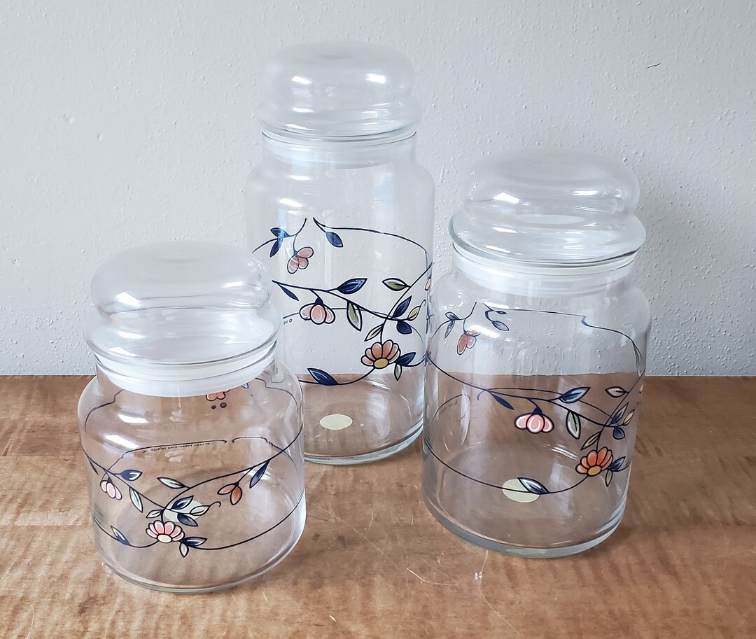 Vintage Glass Canisters, Princess House Heritage Blossom Canister Set