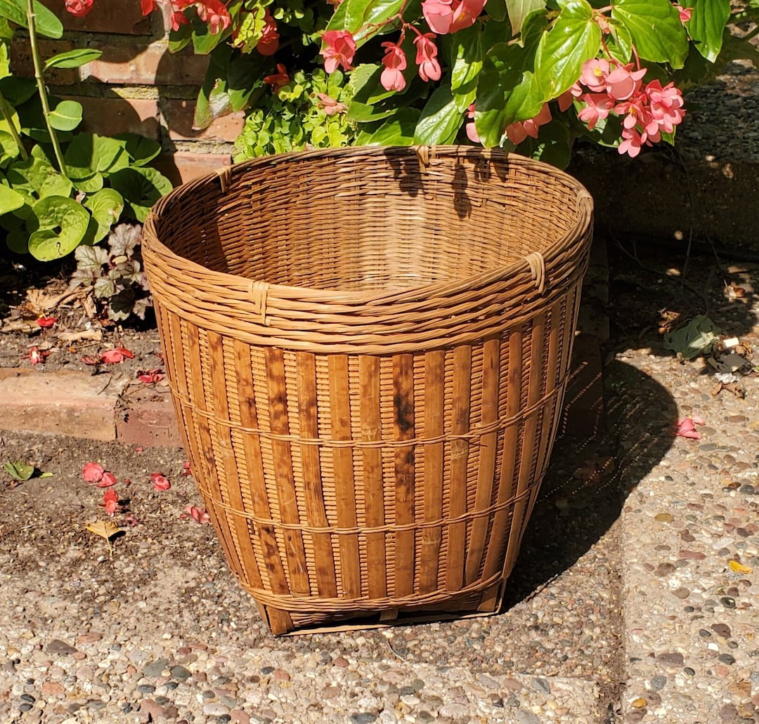 Vintage Large Bamboo Plant Basket, Large Bamboo Hamper Basket Etsy