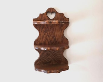 Vintage Wood Three Tier Wall Shelf Solid Pine Display Rack Dark Brown 18x11