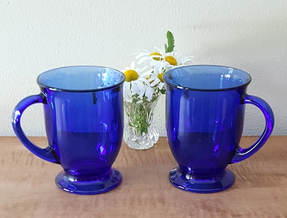 Vintage Cobalt Blue Glass Cafe Mugs - Anchor Hocking - Set of 2 - Etsy