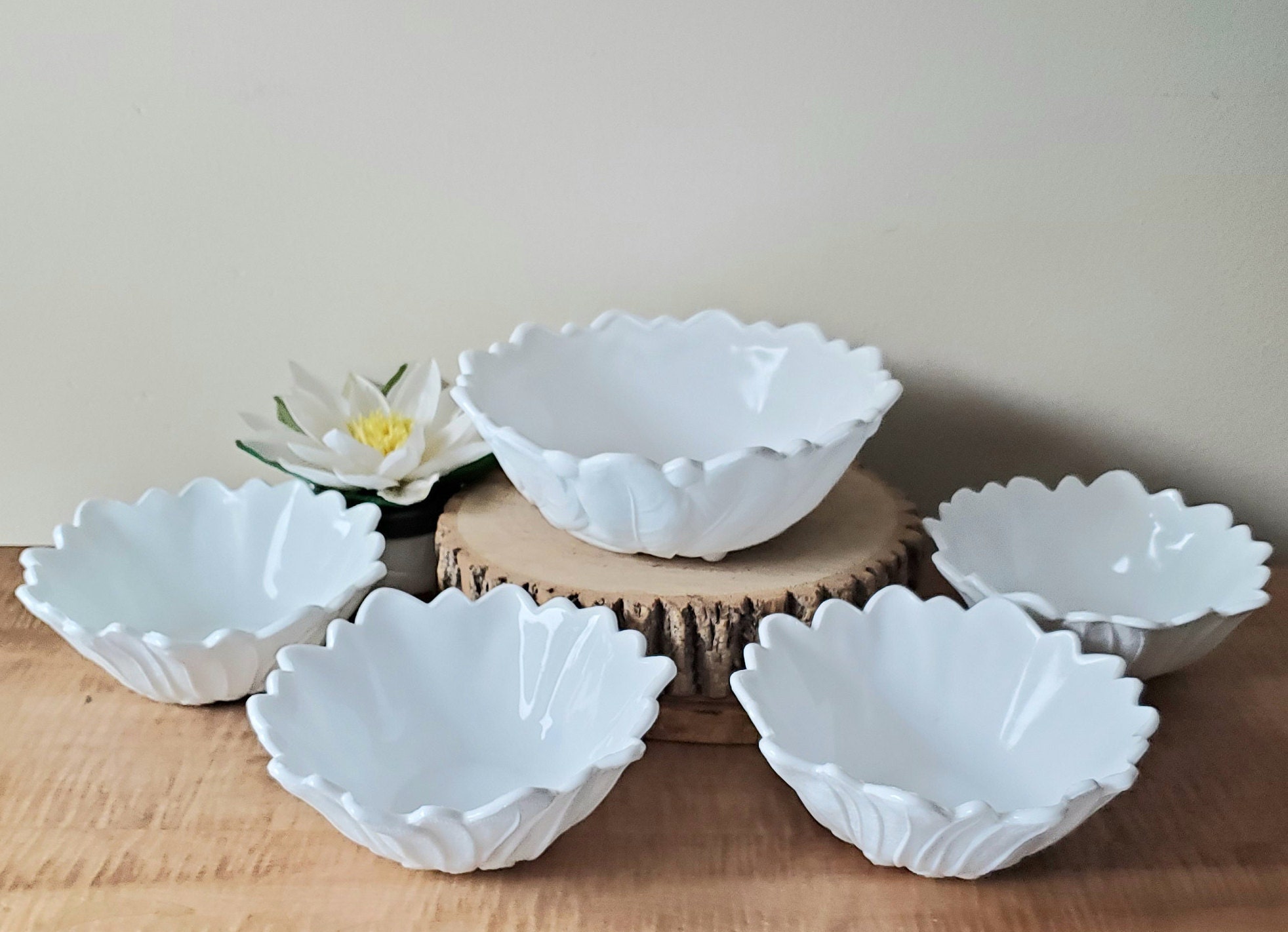 Vintage Milk Glass Salad Bowl Set Mid Century Large White Etsy