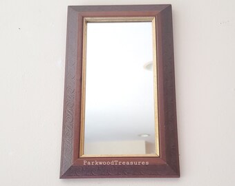 Vintage Wooden Wall Mirror: Narrow Space Decor, 15" x 9"