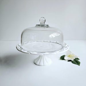 milk glass cake stand and dome vintage white pedestal cake stand for 11&quot; cake by Colony Glass Co