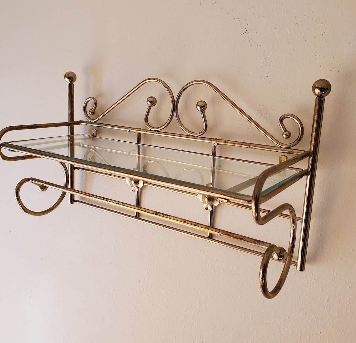 Vintage Metal Wall ShelfBathroom Metal and Glass Shelf with | Etsy