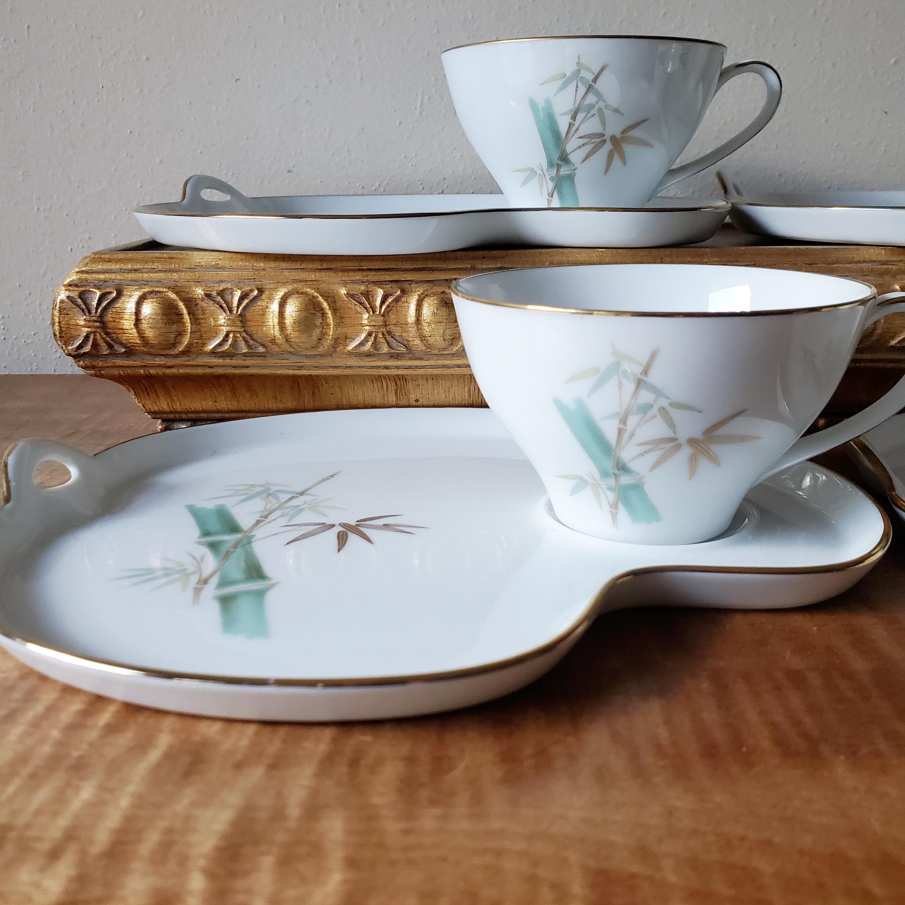 4 Vintage Noritake Porcelain Snack Sets: Asian Bamboo Design - Etsy
