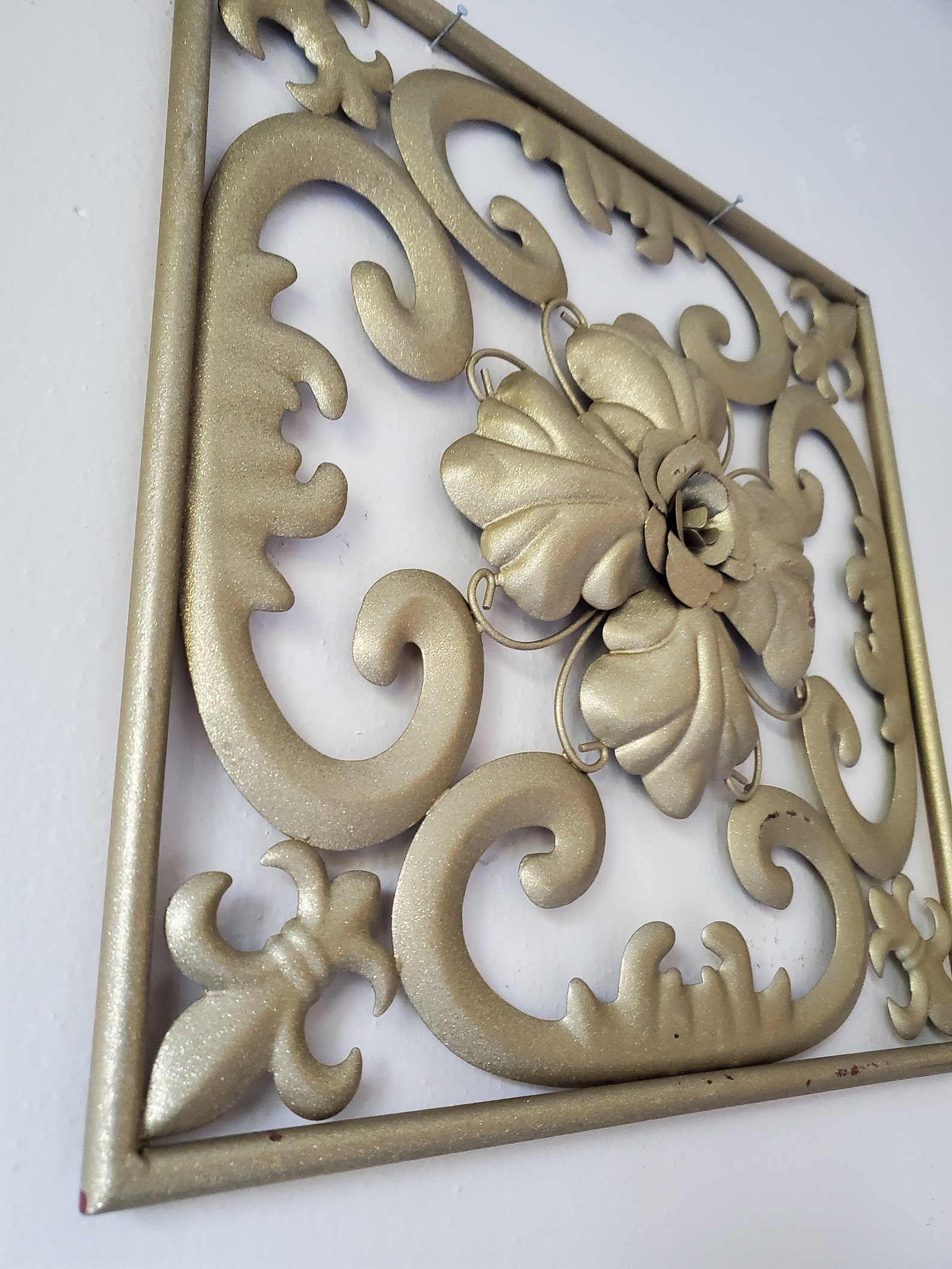 Vintage Art Nouveau Ornate Metal Tile Wall Art Scroll Metal Etsy