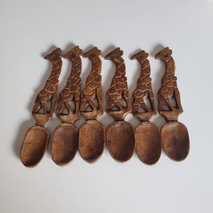 African wooden teaspoons Kenya vintage handcrafted spoon set of 6